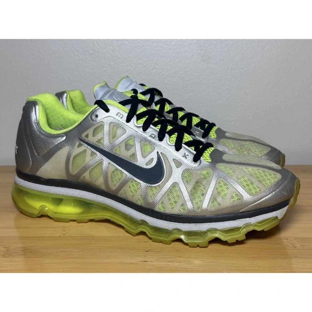 Size 10 - Nike Air Max Mens 45 Metallic Silver Neon Volt Green 429889-015‎ EUC